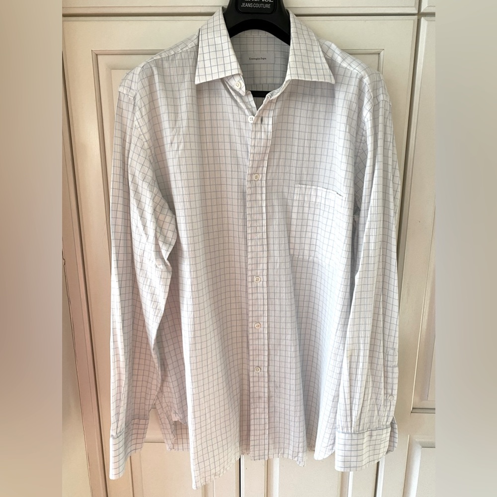 Ermenegildo Zegna Dress Shirt Blue Check Long Sleeve Men's 43 17